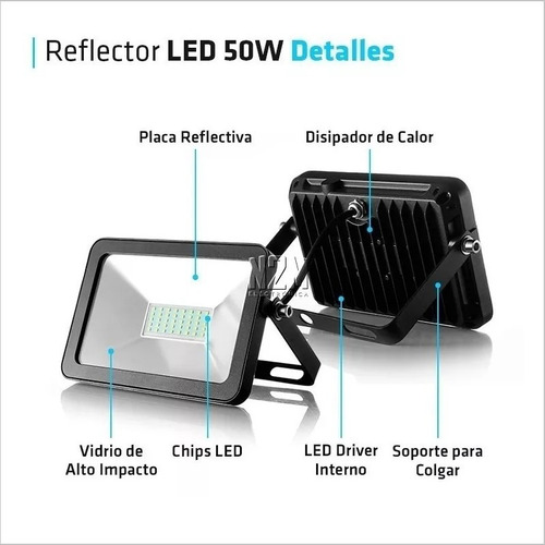 Imagen 3 de 10 de Reflector Led 50w Blanco Frio Bajo Consumo Alta Potencia Foco Exterior