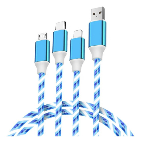 Cable Usb Múltiple Carga Rápida 3en1 Con Iluminación