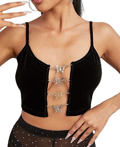 Crop Top Musculosa Negro Mariposas Y2k Importado Shein