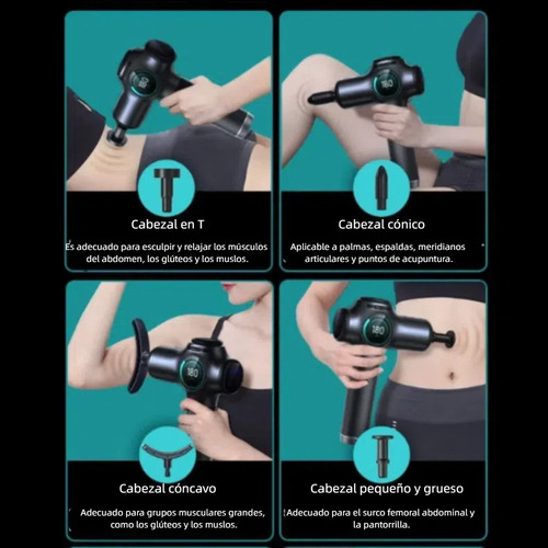 Masajeador Pistola Pro Niveles + Lcd + 8 Cabezales Color Negro