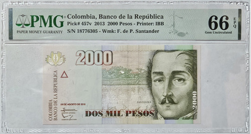 Billete Certificado 2000 Pesos 29/ago/2013 Pmg 66epq