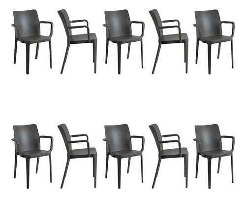 Silla Plástica Con Brazo Restaurant Jardín Moderna Set De 10 Estructura De La Silla Gris Oscuro