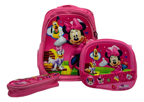 Kit X3 Maleta Morral Bolso Minnie Mouse+lonchera, Cartuchera