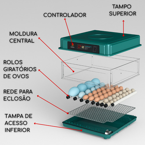 Chocadeira Para Ovos Incubadora Automática Ovoscópio 48 Ovos