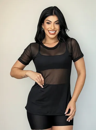 Blusa Tule Camiseta Feminina Academia Fitness