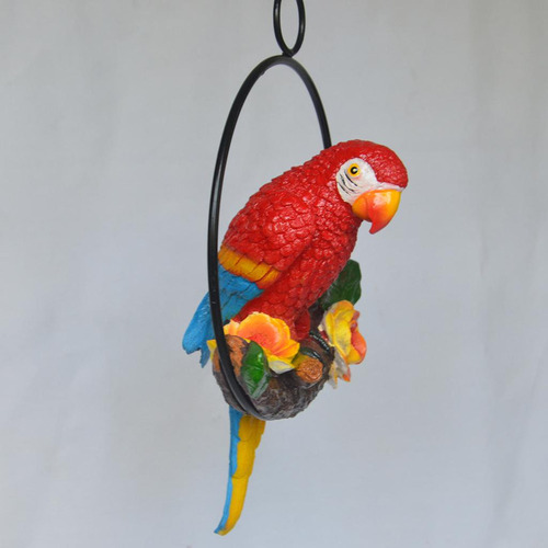 Percha De Estatua De Loro Artificial De Resina Colgante Una
