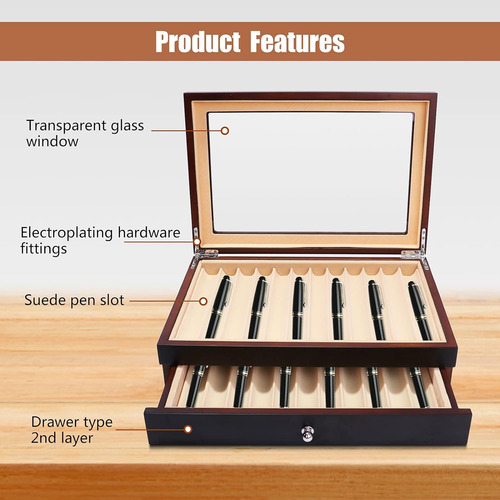 Caja De Exposición De La La Pluma De Madera De La Caja Organ
