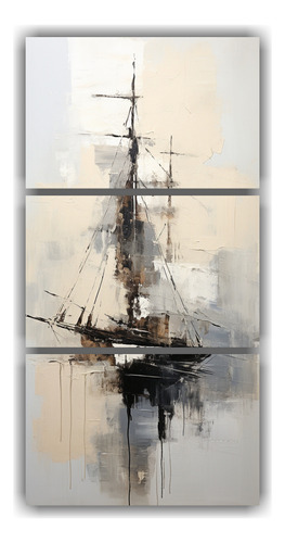 30x60cm Pintura Abstracta De Barco En Blanco Y Negro - Set 3