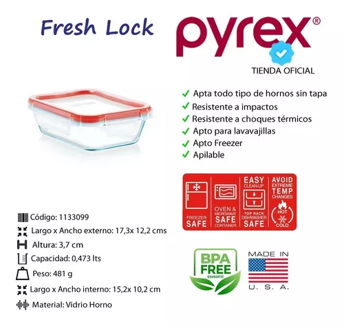 Pyrex Fresh Lock, Contenedor Rectangular 470cc
