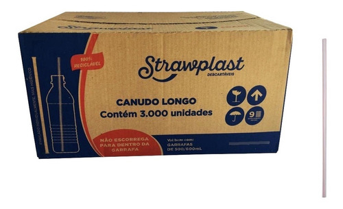 Canudo Plástico Grande 25cm P/ Garrafa C/3000 Cor Branco