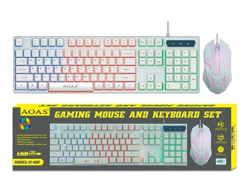 Kit Gamer Teclado Mouse Aoas M400 Retroiluminado Shine Color del mouse Blanco Color del teclado Blanco