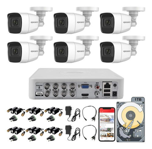 Kit Circuito Cerrado 6 1080p Epcom Audio Metal Baluns 1tb