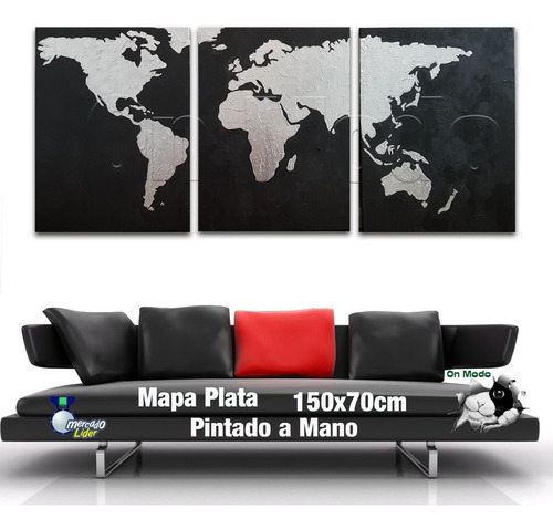 Cuadros Mapa Tripticos Decorativos Mapamundi Planisferio Atlas Texturados Pintados A Mano
