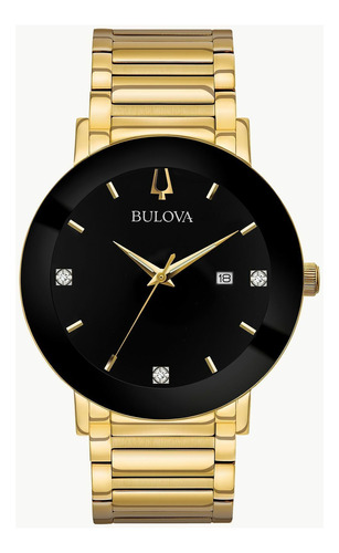 Reloj Bulova Diamond Con 3 Diamantes  97d116 Tienda Oficial Color de la correa Dorado Color del bisel Negro Color del fondo Negro