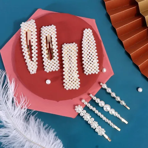 28 Pinzas Para El Pelo Con Perlas Hingwah Y Resina Acrili...
