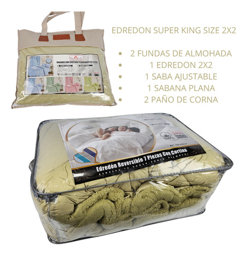 Edredon Reversible 7 Piezas Tamaño King Size 2x2 Verde Oliva 7 Piezas
