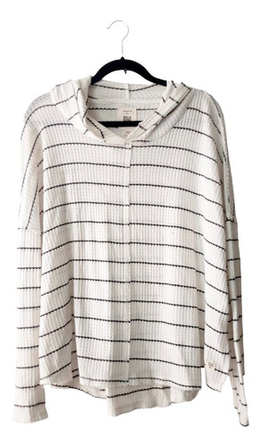 Billabong White & Black Striped Waffleknit Sudadera Talla L