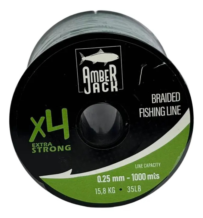 Multifilamento Amberjack Bobina 1000 Mts 4x Todas Las Medida Color 0.25 Mm - Verde
