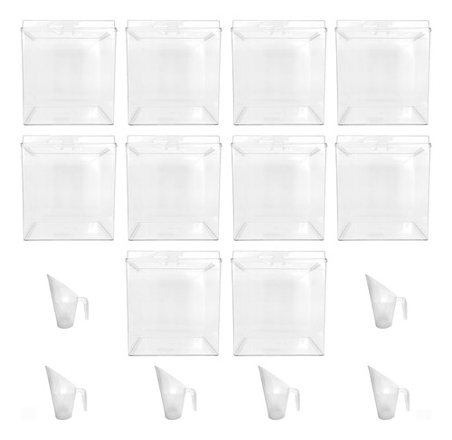 Kit 10 Potes Acrílico Quadrado C/ Tampa 7,4l + Conchas 100ml