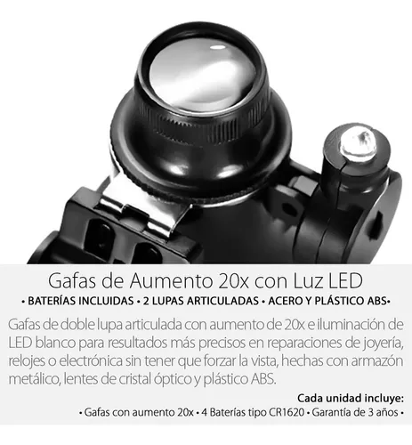 Gafas Lupa Cabeza Relojero Joyero REPARACION Electronica 5 Lentes Luz LED  Hot for sale online