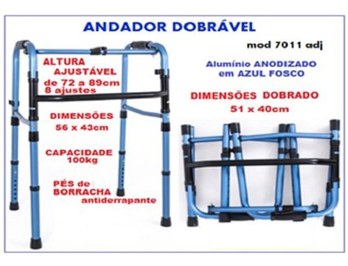 Imagem 1 de 8 de Andador Adulto Dobrável Portátil Alumínio Leve Suporta 100kg