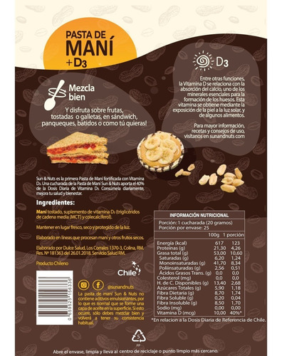 Imagen 4 de 6 de Pasta De Maní + D3 - Marca Sun & Nuts