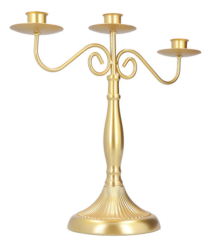 Candelabro Decorativo Dorado Con Tres Cabezas