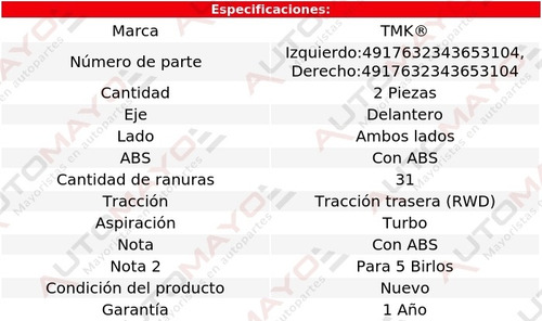 2) Mazas Delanteras Con Abs Tmk 335i L6 3.0l Bmw 2011-2015