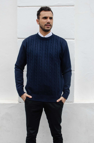Sweater Labrado Trenzado Cuello Base Acrílico Premium