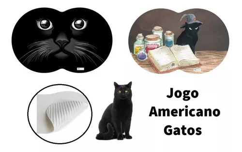 Kit 2 Tapete Pet / Jogo Americano Gato Preto Para Comedouro