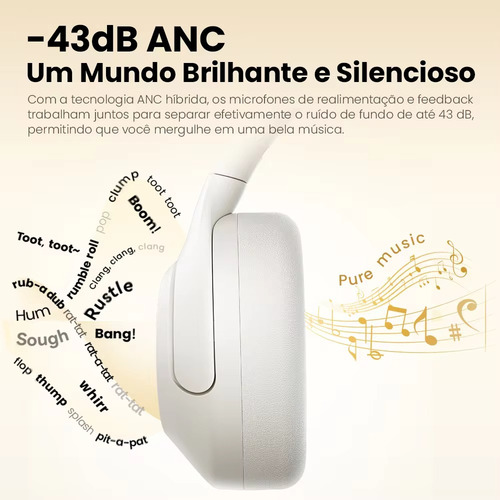 Fone Haylou S30 Over-ear Pro Hybrid Anc -43db 80h Bt 5.4 Cor Branco