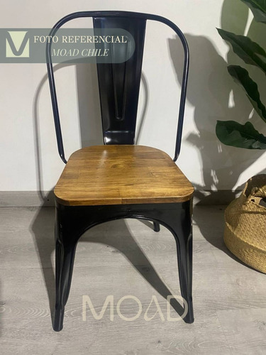 Silla Tolix Acero Reforzado Con Asiento De Madera Oscuro