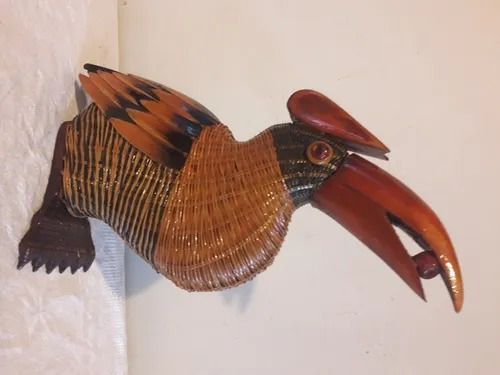Ave, Pájaro, Tucan En Ratán Mimbre, Vintage Ojos De Vidrio M (Usado)