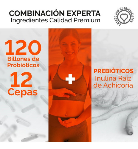 Probióticos múltiplos: 120 bilhões de 12 cepas e prebióticos, sem sabor, sem sabor