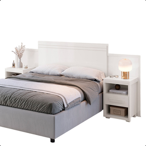 Cabeceira De Cama Ajustavel Queen Casal Com Criado Mudo 100% Mdf Gavetas Dinamarca Branco