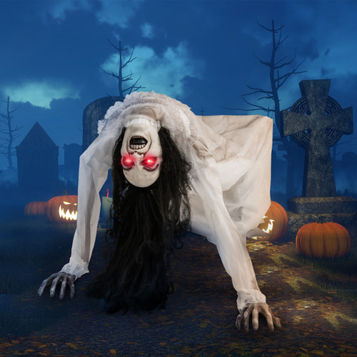 Decoración De Halloween De Mujer Rastrera Ojos Led Y Sonido