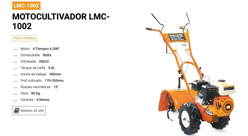 Imagen 2 de 6 de Motocultivador 6.5hp Lüsqtoff Lmc-1002 206cc 500mm Naftero