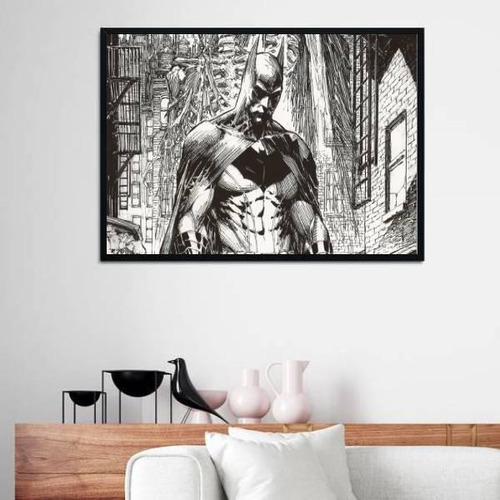 Quadro Decorativo Desenho Batman Preto E Branco 34x23cm