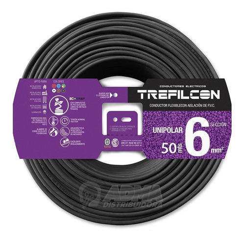 Cable Unipolar 6mm Normalizado Trefilcon Rollo X50mts