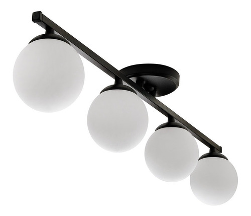 Plafon 4 Luces Barral Elyn Negro Globo Opal Apto G9 Deco