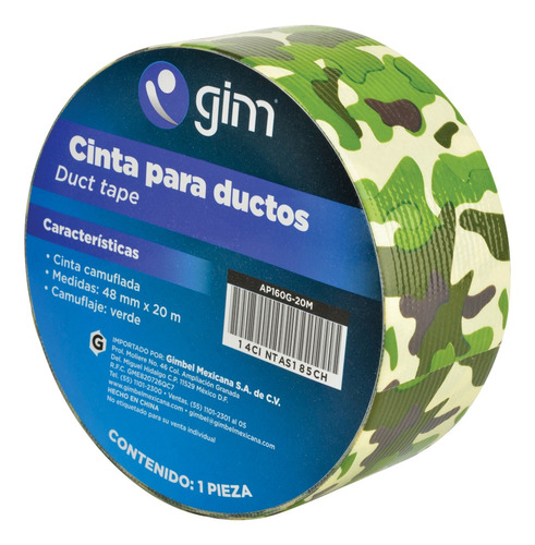 Cinta Para Ductos 48mmx20m Camuflaje Verde Ap160g-20m