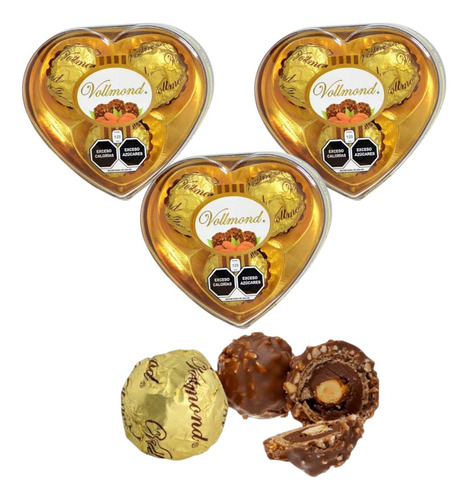 Vollmond Chocolate 3 Corazón De 3pz C/u Oblea Maní Cacao