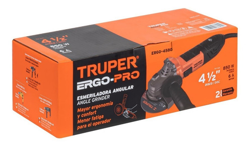 Imagen 6 de 6 de Miniesmeriladora angular Truper Ergo-Pro ERGO-4580 de 60 Hz naranja 800 W 127 V Disco de desbaste, + accesorio