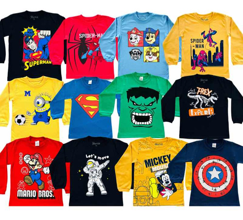 Kit 10 Camiseta Infantil Personagens + Chaveiro Super Heróis