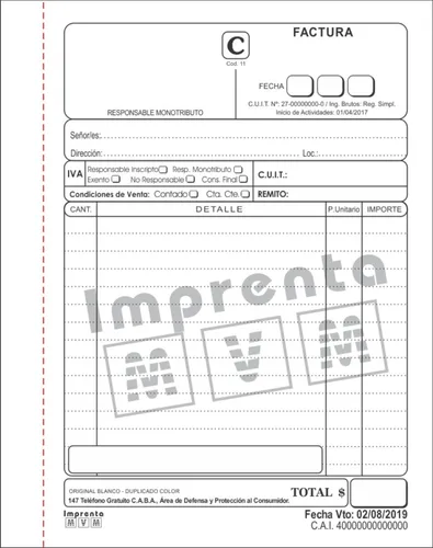 3 Talonarios Factura A - B - C - R - X Imprenta Monte Castro