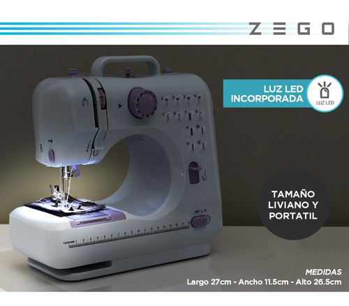 Imagen 6 de 10 de Máquina De Coser Zego Electrica Portable Blanca 220v