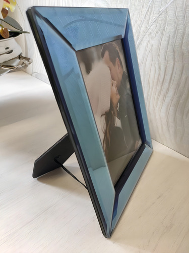 Marco de fotos rectangular azul con espejo, 17,5 x 22,5 x 1,2, 384 cm, liso