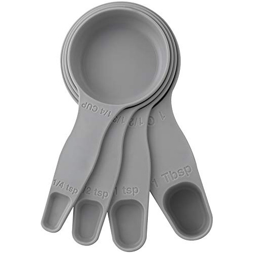 2 In 1 Measuring Cup And Spoon Set 4 Pcs Grey - Nesting...