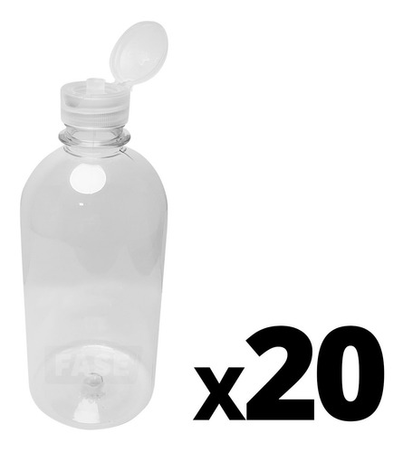 Imagen 1 de 5 de Envase Plástico Pet Combo X20 Vacío 1/2 Litro Tapa Flip Top