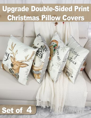 Set De 4 Fundas De Almohada Navideñas Con Impresión A Doble